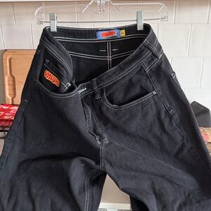 UNIF Black Relaxed Men's Jeans with White Stitching and Orange Logo